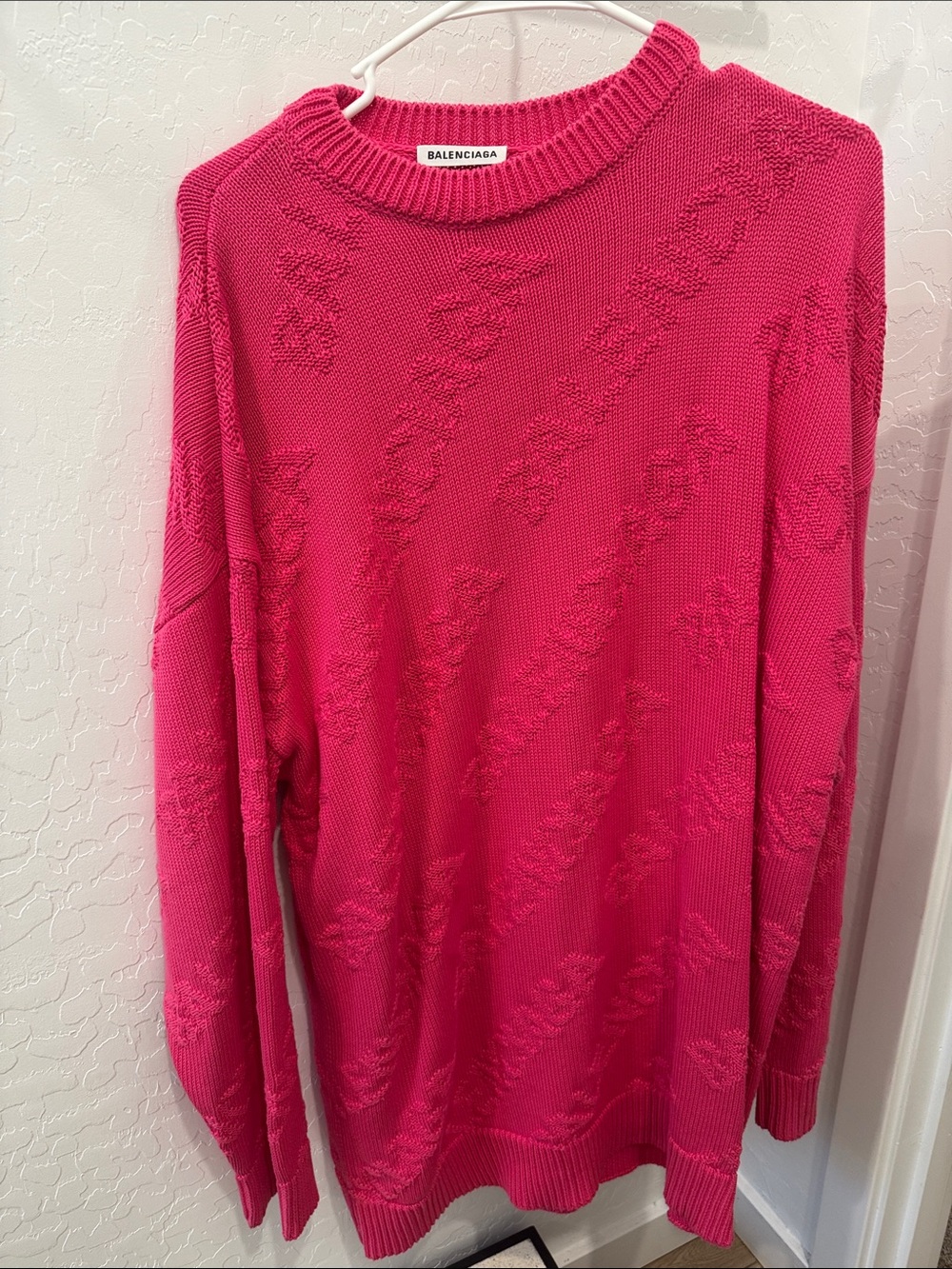 Balenciaga Bright Pink Logo-Text Crewneck Sweater